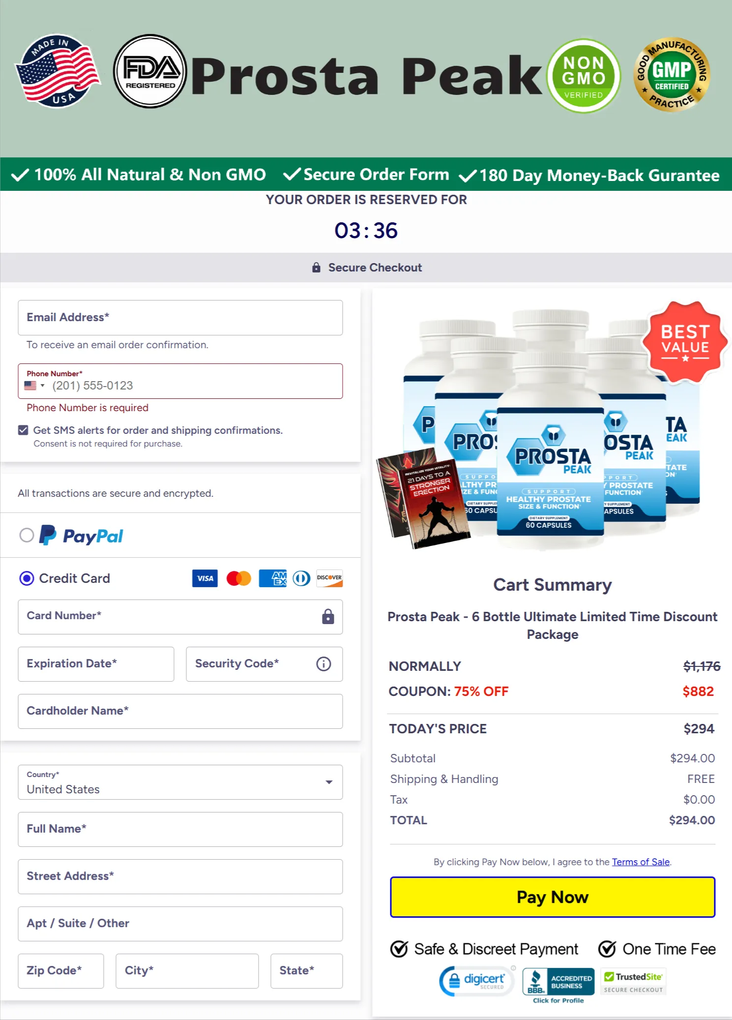 Prosta Peak checkout page